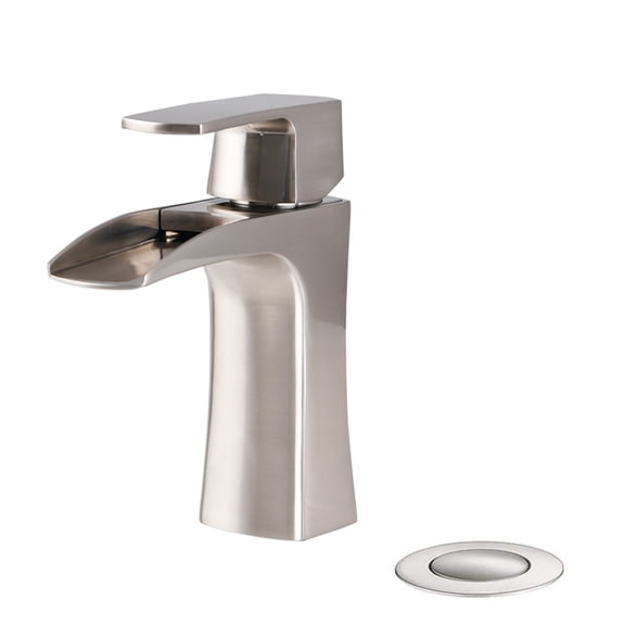 Bathroom Sink Faucet, Solid Brass Single Handle Waterfall Spout Fixture, Brushed Nickel Finish, Corrosion-Resistant Lead-Free Design for Master Bathroom, Guest Room and Vanity