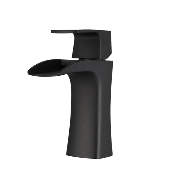 Bathroom Sink Faucet, Solid Brass Single Handle Waterfall Spout Vanity Tap, Matte Black Corrosion Resistant Finish for Lavatory, Restroom, RV and Bar Bathroom Basin Hardware