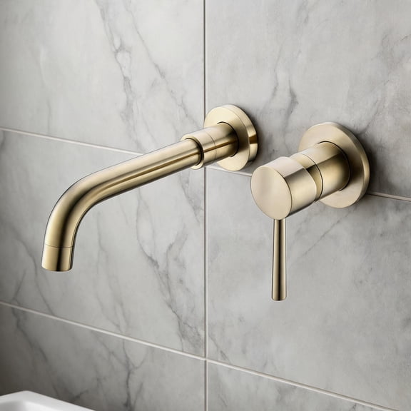Bathroom Sink Faucet Space-Saving Single Lever Wall Mount Solid Brass Classic Gold