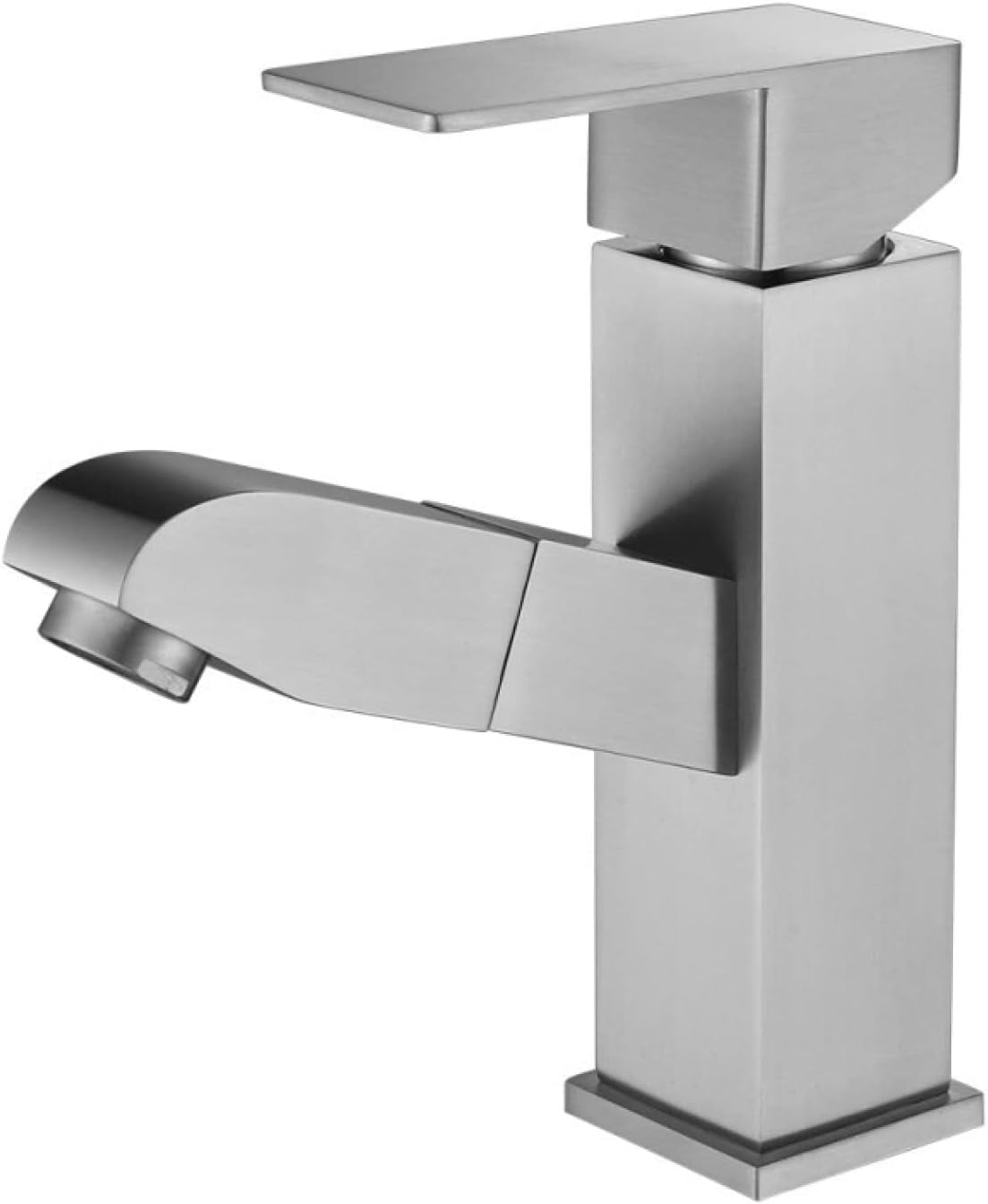 Bathroom Sink Faucet with Sprayer Single Hole Hot and Cold Water Mixer Tap Single Handle Retractable Sink Faucet Stainless Steel 360° Swivel Multifunction Bathroom Pull Down Sink Faucet,Square