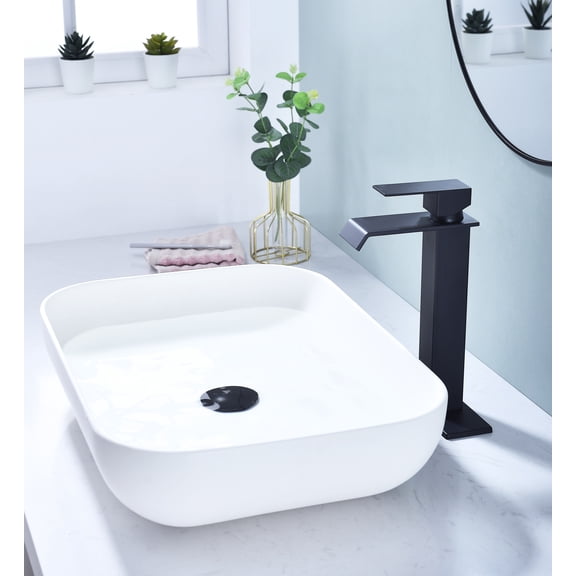 Bathroom Sink Faucet, Stainless Steel Single Handle Waterfall Spout Vanity Faucet in Matte Black, Anti-Corrosion and Rust-Resistant Modern Fixture for Bathroom or RV Vanity Sink