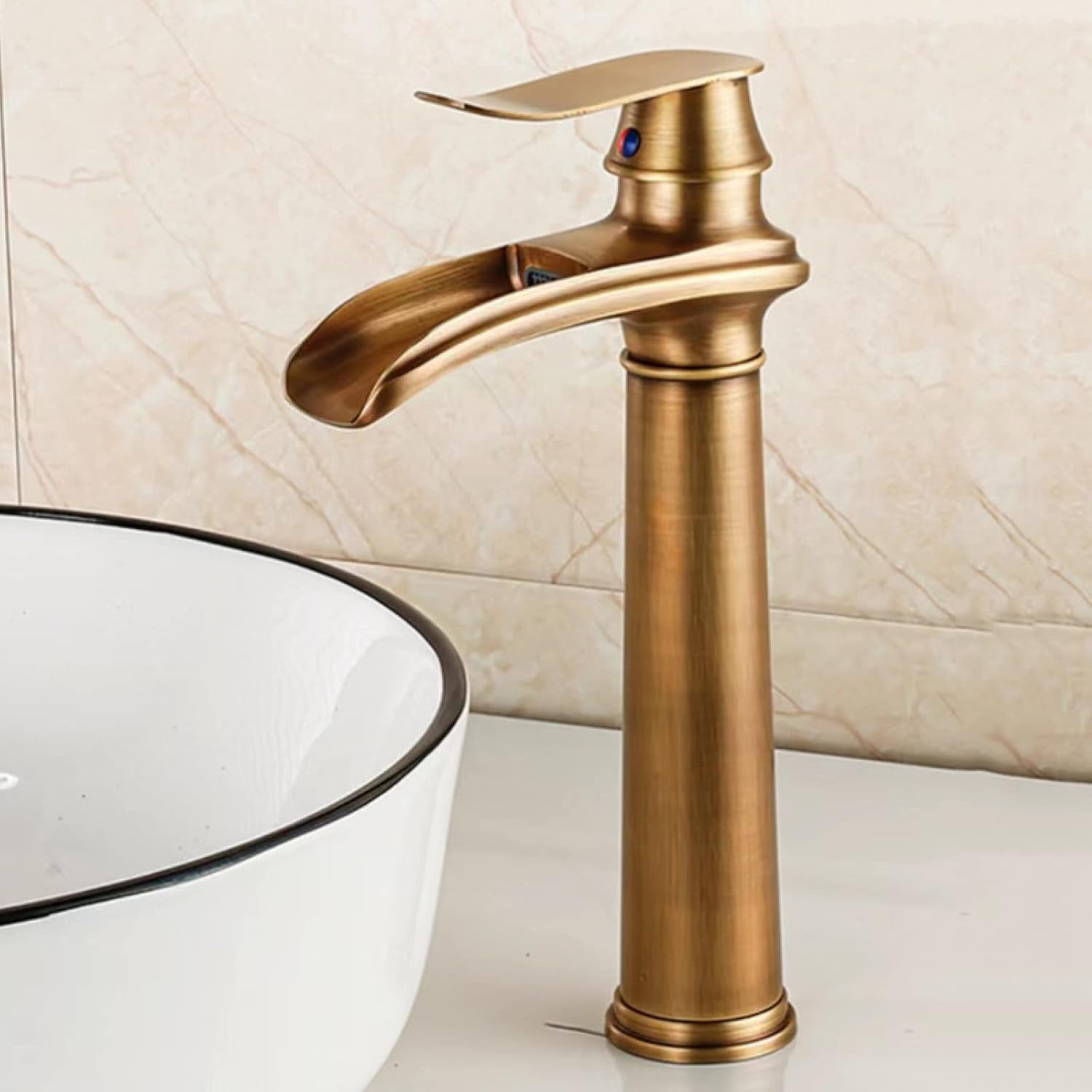 Bathroom Sink Faucet Waterfall Antique, Solid Brass, Hot and Cold Sink Mixer Tap Fauceting, Waterfall Single Handle Bathroom Sink Faucet, Short