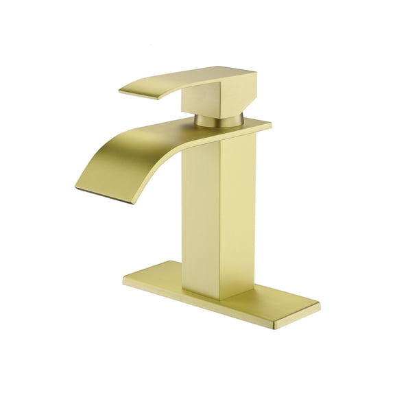 Bathroom Sink Faucet, Waterfall Spout Single Handle Vanity Faucet, Stainless Steel Anti-Corrosion Finish, Brushed Gold Modern Fixture for Bathroom, RV and Home Vanity Sinks