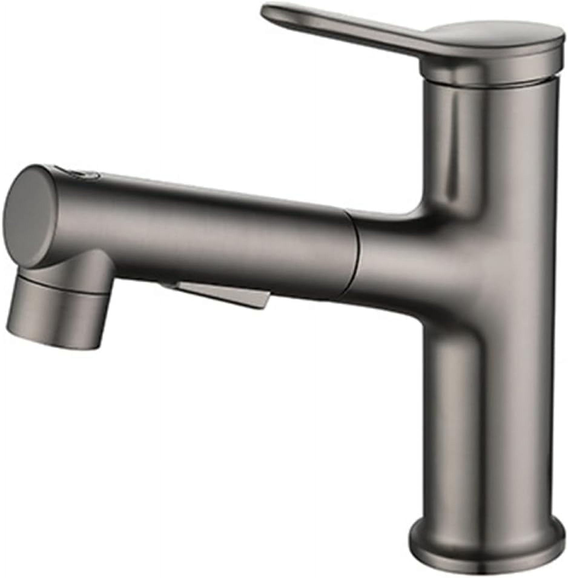 Bathroom Sink Faucet with Pull Out Sprayer Gun Gray,Single Handle Basin Mixer Tap for Hot and Cold Water,Single Hole Faucet for Bathroom Sink Brass