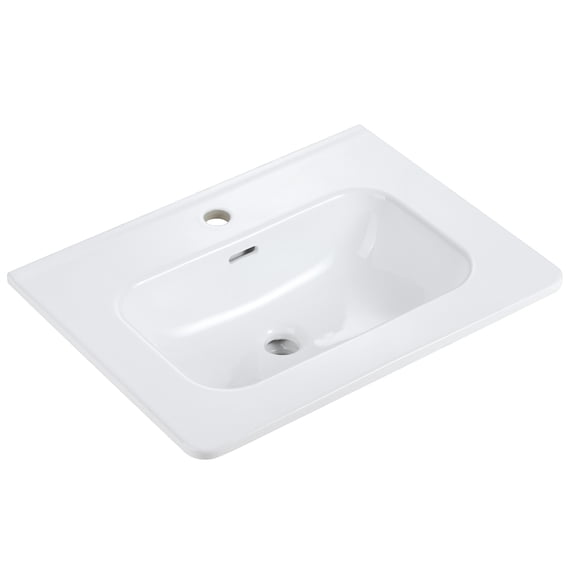 Bathroom Sink, Glossy White Ceramic Integrated Basin with Splash-proof Rim and Stain-resistant Glaze Surface, Seamless One-piece Molding for Bathroom Vanity (Faucet and Drain Not Included)