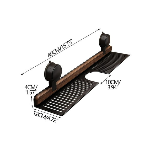 Bathroom Sink Organizer | No-Hole Suction Cup Rack for Washbasin | Aluminum Alloy & Walnut | Space-Saving Storage for Toothbrushes & Toiletries