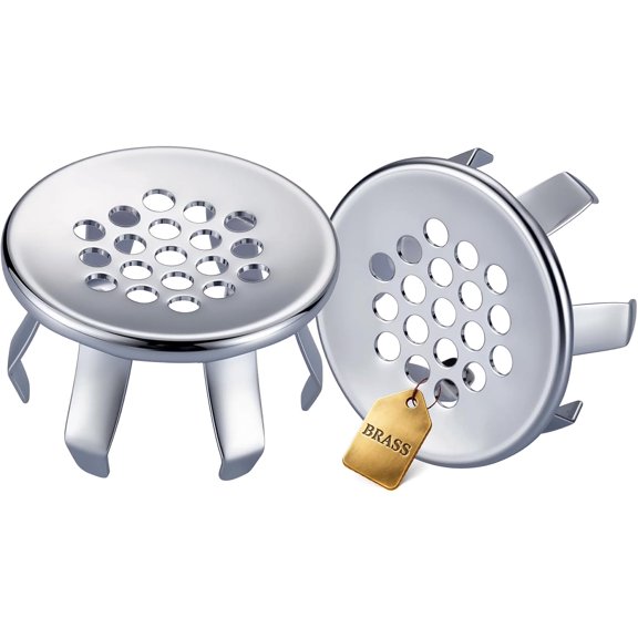 Bathroom Sink Overflow Ring Chrome: 2 Pack Brass Sink Overflow Cover Round Hole Insert in Caps, Replacement Basin Trim Ring for Kitchen Home Vanity Sinks