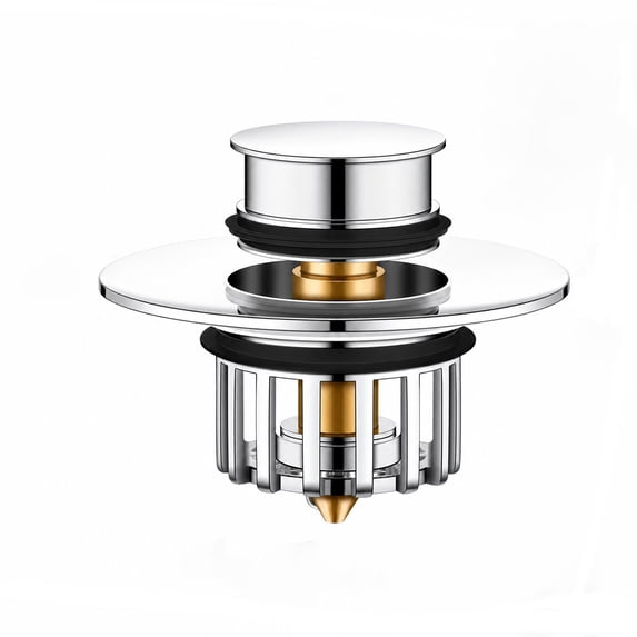 Bathroom Sink Pop Up Drain Core 2.8x1.6in Universal Washbasin Bounce Plug Stopper with Anti-Clogging Mesh Filter Stainless Steel Brass