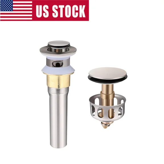 Bathroom Sink Pop Up Drain Stopper With Overflow Basin Vessel Chrome Silver