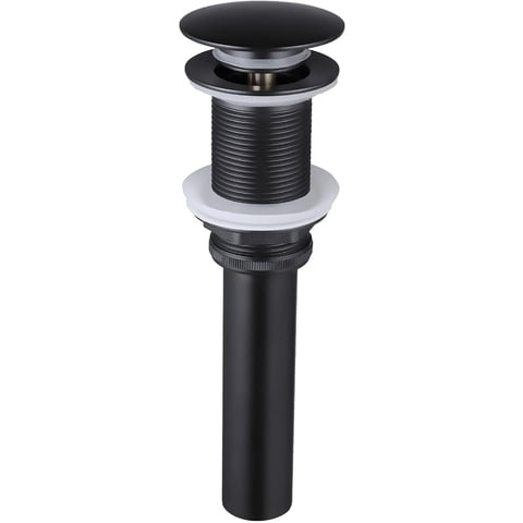 Bathroom Sink Pop Up Drain Without Overflow, Matte Black Vessel Sink Drain Stopper, All-Metal Brass & 304 Stainless Steel