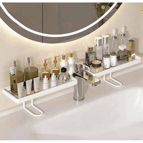 Bathroom Sink Shelf Over Faucet, Over Bathroom Sink Shelf Organizer, No-Drill Faucet Storage Rack, Behind Faucet Storage Shelf for Bathroom Counter Organization