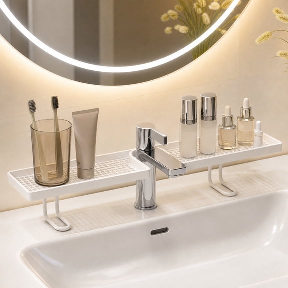 Bathroom Sink Shelf Over Faucet - Behind the Faucet Storage Shelf, No-Drill Free Standing Faucet Storage Shelf, Over Sink Faucet Storage Rack, Space-Saving Bathroom Countertop Organizer