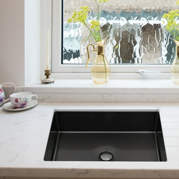 Bathroom Sink Single Bowl Undermount Bathroom Wash Sink Rectangular Modern Black Washbasin with Pop-Up Drain, 6.07 Gal Capacity, Durable Stainless Steel & ABS Design