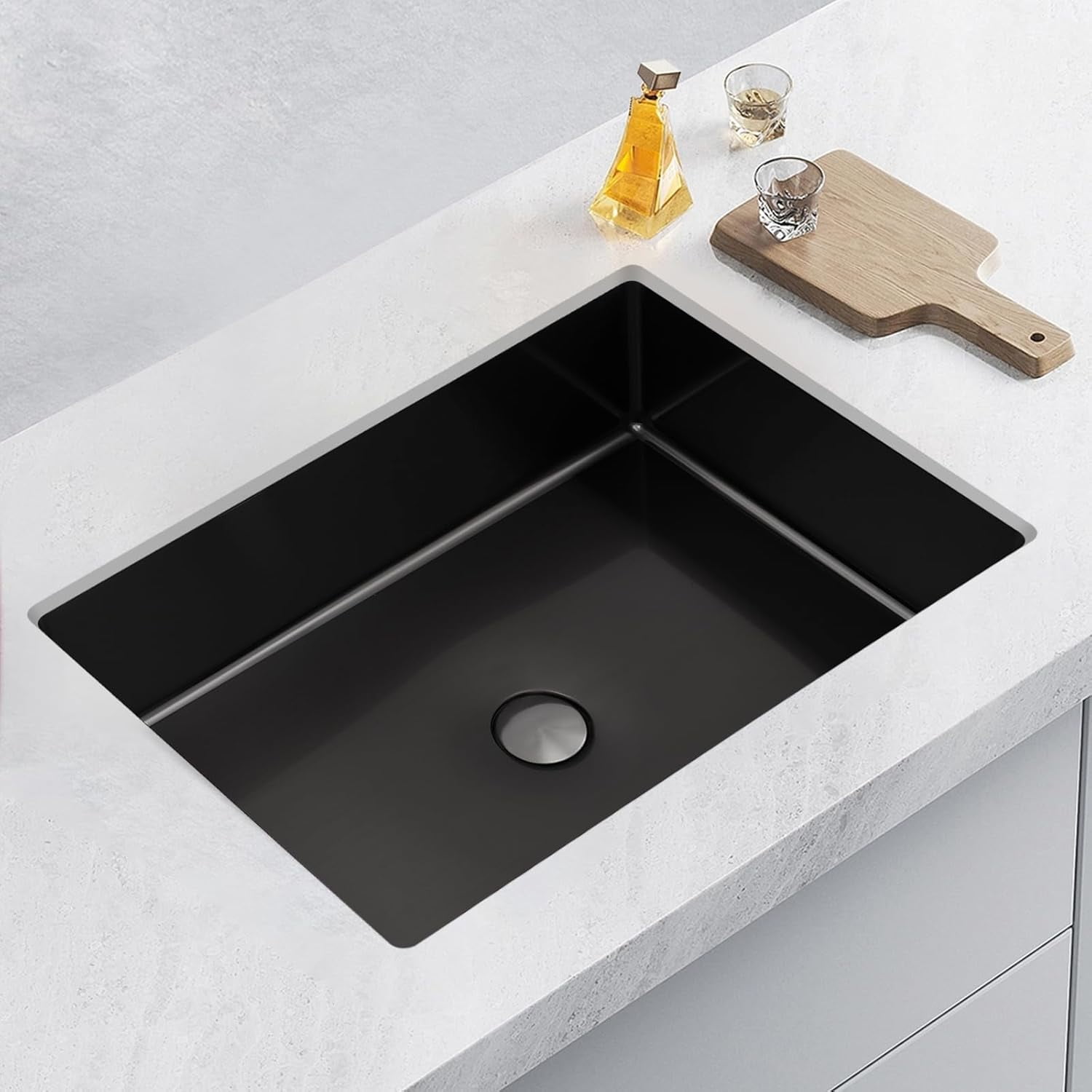 Bathroom Sink,Single Bowl Undermount Bathroom Wash Sink,Stainless Steel Kitchen Sink Rectangular Sink with Drain Pipe21.65x14.96x5.31in Black