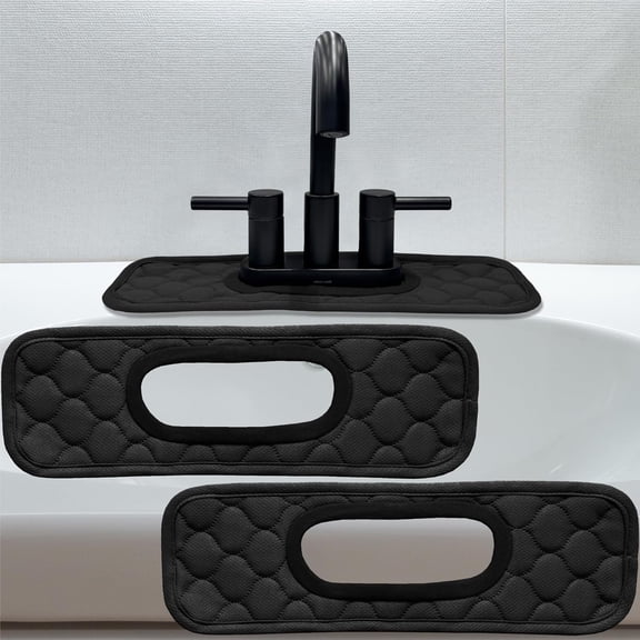Bathroom Sink Splash Guard Oval-Hole Rectangle-Hole: General, Faucet Mat for Bathroom Sink Oval Base, Bathroom Sink Water Splash Guard Centerset Rectangle Base (Black & Black)
