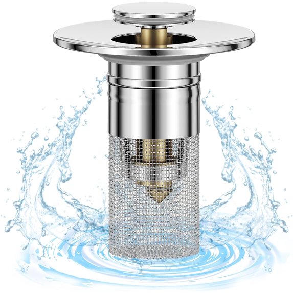 Bathroom Sink Stopper for 1.1-1.45 Inch, Pop Up Sink Drain Filter with Removable Stainless Steel Filter Basket Hair Catcher, for US Bathroom Sink Stopper Replacement