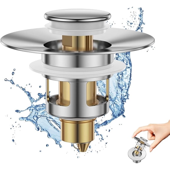 Bathroom Sink Stopper, Bath Universa Sink Drain Strainer 10,000 Pop-up Test 2 in 1 Drain Anti-Clog Strainer Sink Drain Plug, Brass Core Sink Plug for 1.1~1.5 in Hair Catcher