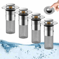 thumbnail image 1 of Bathroom Sink Stopper Hair Catcher, Pop Up Sink Drain Filter with Removable Stainless Steel Filter Basket Hair Catcher, for US Bathroom Sink Stopper Replacement 4Pcs, 1 of 9