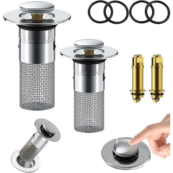 Bathroom Sink Stopper Hair Catcher, Pop Up Sink Drain Filter with Removable Stainless Steel Filter Basket Hair Catcher, for US Bathroom Sink Stopper Replacement, Bathroom Sink Drain Strainer (1Pc)