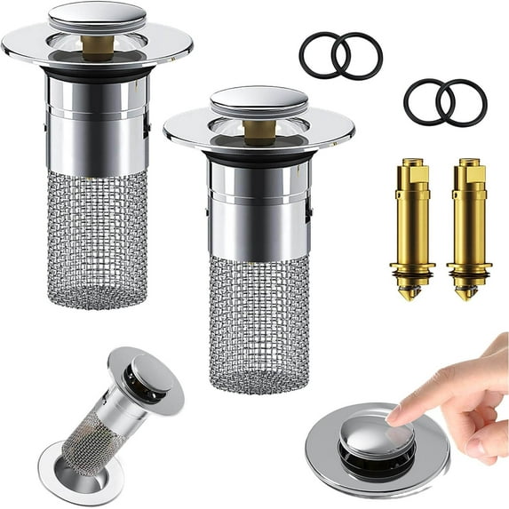 Bathroom Sink Stopper Hair Catcher, Pop Up Sink Drain Filter with Removable Stainless Steel Filter Basket Hair Catcher, for US Bathroom Sink Stopper Replacement, Bathroom Sink Drain Strainer