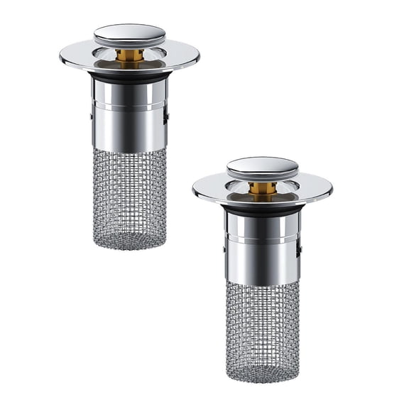 Bathroom Sink Stopper Hair Catcher,Pop Up Sink Drain Stopper with Strainer and Filter,Universal Removable Stainless Steel Drain Plug for Sink Drain and Replacement,Silver
