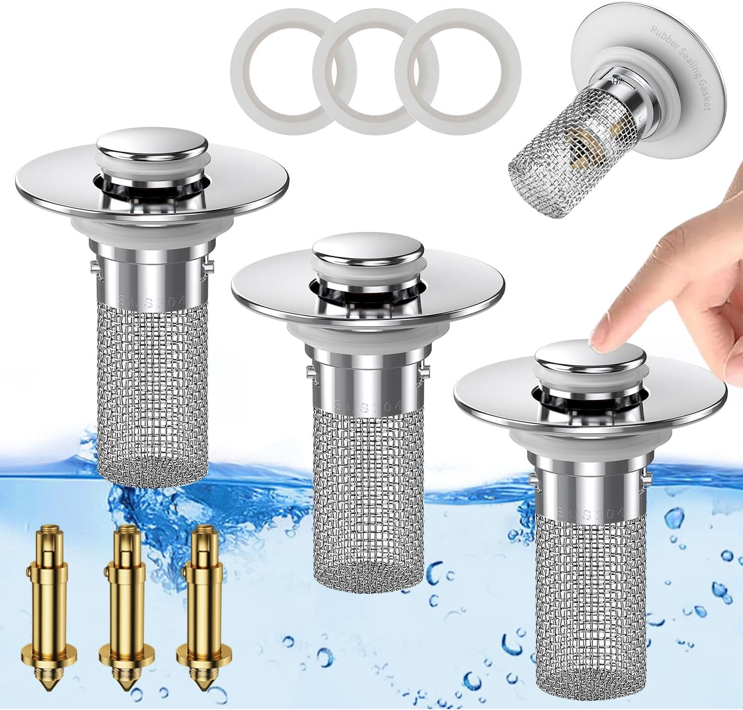 Bathroom Sink Stopper Hair Catcher, Pop-up Sink Drain Strainer with ...