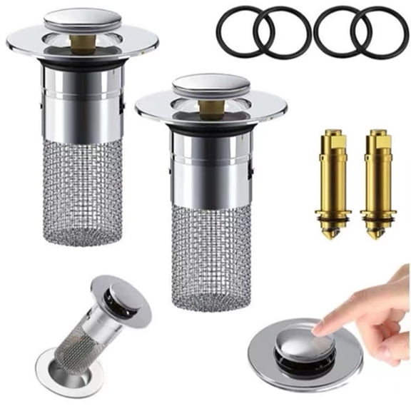Bathroom Sink Stopper Hair Catcher, Universal Pop Up Sink Drain Filter with Stainless Steel Basket, Push Button Sink Plug Strainer for Wash Basin, Anti-Clog Drain Stopper