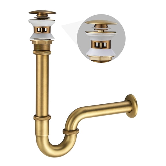 Bathroom Sink Stopper P-Trap Complete Set, Adjustable 1-1/4 Bottle Trap Sink Drain Kit Tube and Pop Up Drain Stopper Set with Overflow, Antique