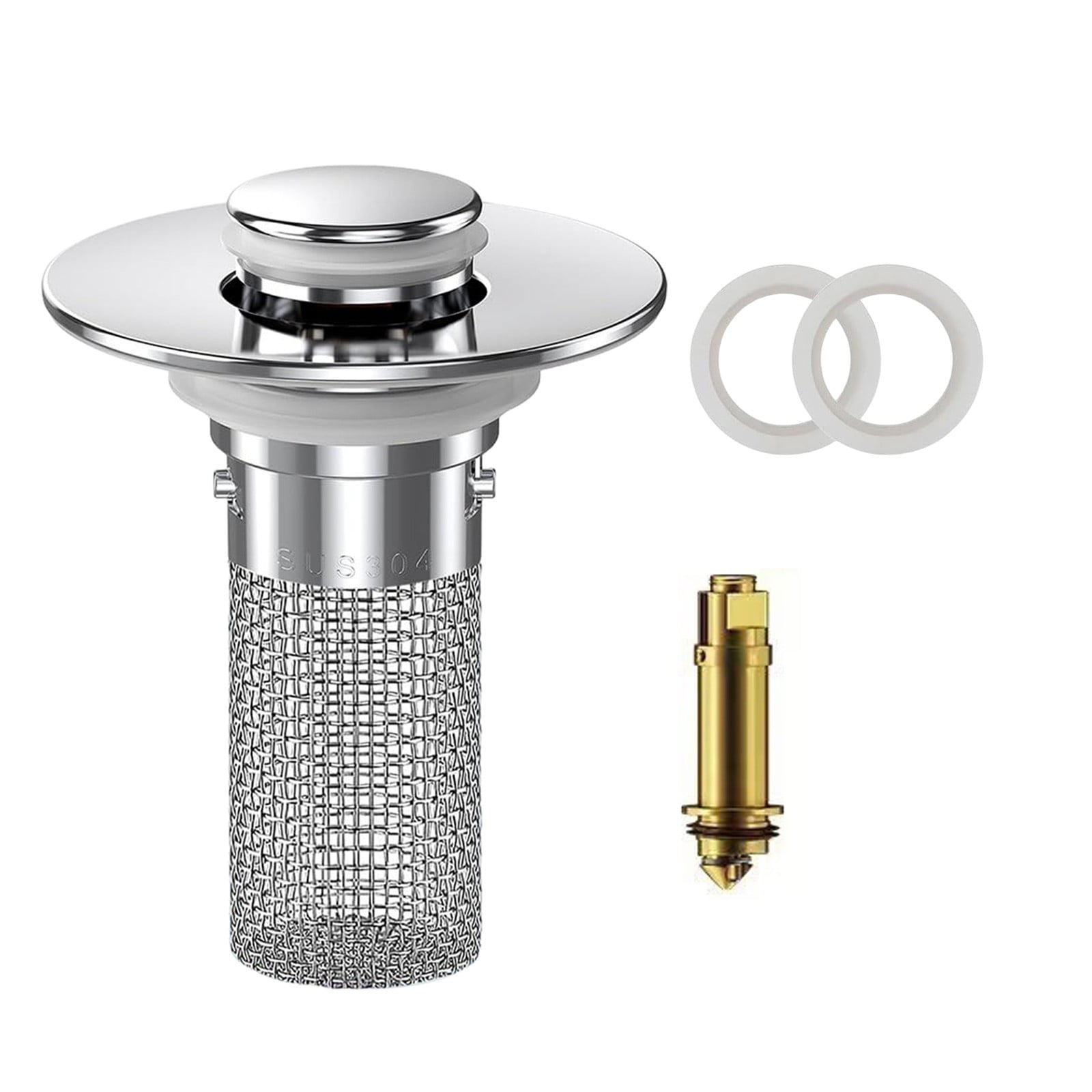 Bathroom Sink Stopper with Pop-Up Hair Catcher, Stainless Steel Drain ...