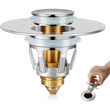 Bathroom Sink Stopper,Universal Basin Pop Up Bathroom Drain Stopper, for 1.1~1.5 in U.S. Standard Drain Holes, with Hair Catcher Anti Clogging Bathroom Sink Drain Strainer (Silver)