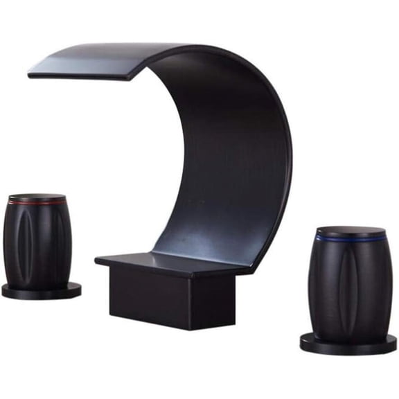 Bathroom Sink Taps 3 Hole Black Hot and Cold Waterfall Copper Taps for Bathroom Basin