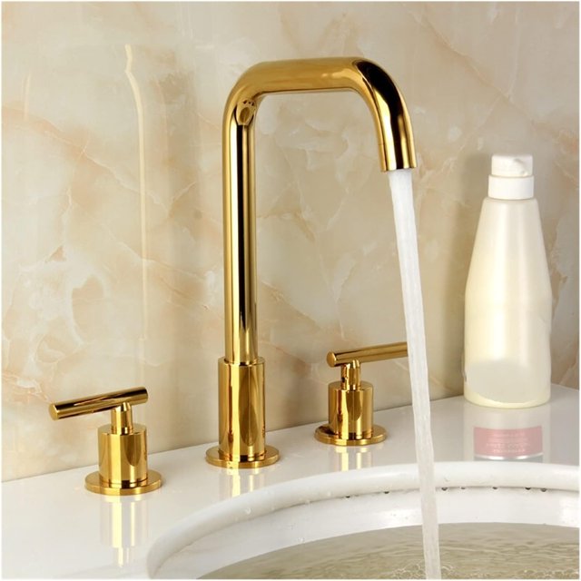 Bathroom Sink Widespread Faucet Dual Handle Mixer Gold hot & Cold Water
