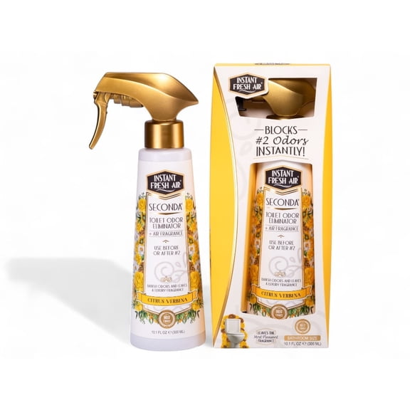 Bathroom-Size SECONDA Large Bottle 10.1 Oz., Citrus-Verbena Scent Toilet Spray, Blocks #2 Odors Instantly, Long-Lasting Bathroom Essentials for Home, Couples, Families, Office - INSTANT FRESH AIR