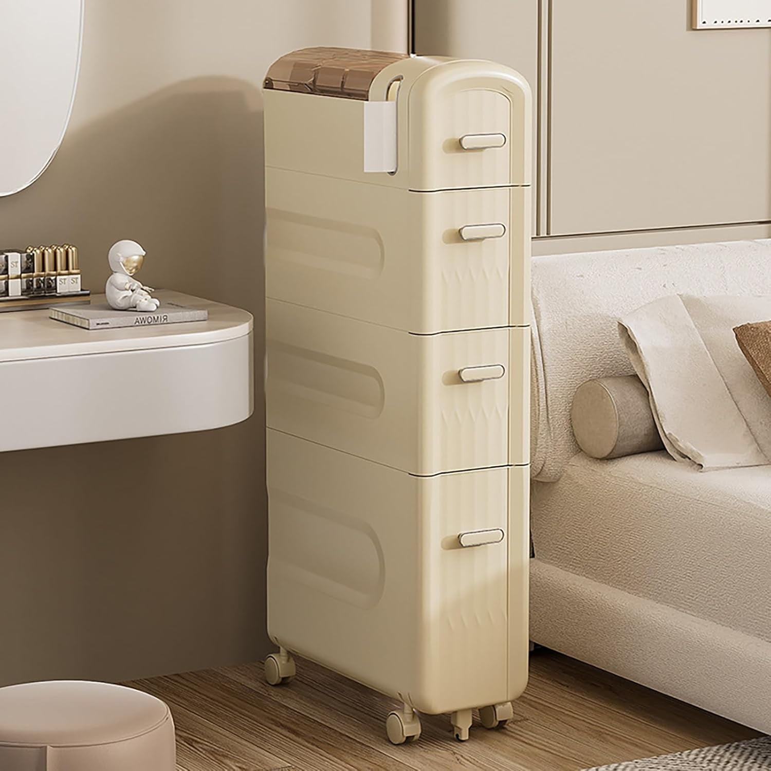 Bathroom Slim Storage Cabinet, 4-Tiers Narrow Organizer with Casters ...