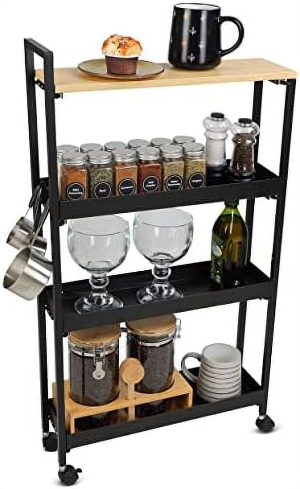 Bathroom Slim Storage Cart With Wheels Mobile 4 Tier Narrow Shelf