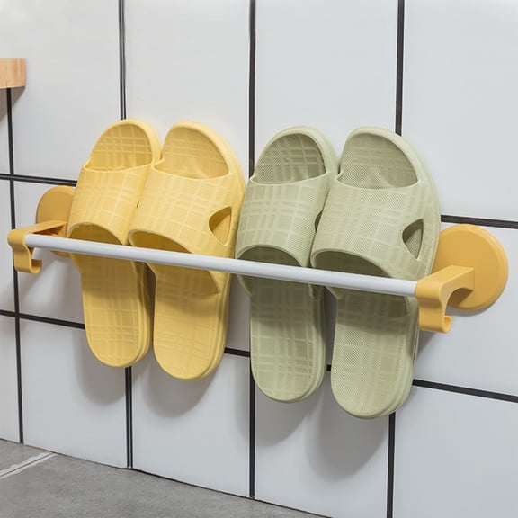 Bathroom Slipper Rack, Cetaka Punch Free Wall Mounted Shoe Storage, Plastic Toilet Slipper Holder Easy Install Space Saving, Yellow