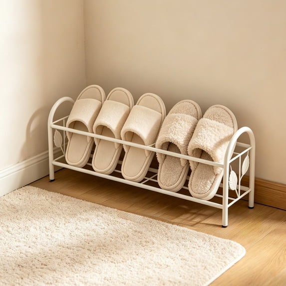 Bathroom Slipper Rack, Floor-Standing No-Drill Shoe Storage Rack, Thickened Iron Rustproof Metal Organizer with Grid Drainage, Nordic Style Space-Saving Design for Bathroom Entryway Mudroom, White