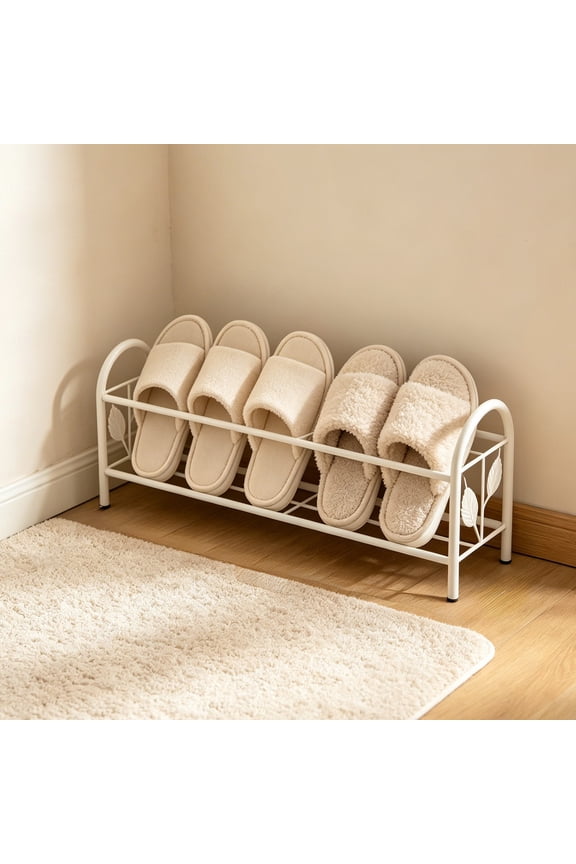 Bathroom Slipper Rack, Floor-Standing No-Drill Shoe Storage Rack, Thickened Iron Rustproof Metal Organizer with Grid Drainage, Nordic Style Space-Saving Design for Bathroom Entryway Mudroom, White