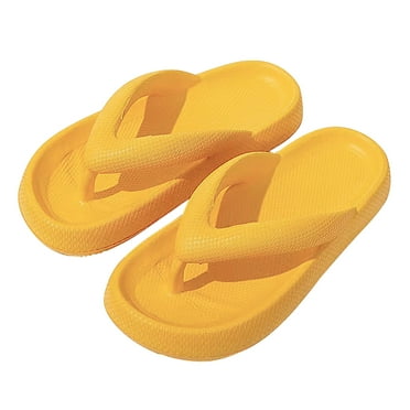Bathroom Slippers Women Men Indoor Slippers Bedroom Outdoor Home Slipper Slides, Ultra Soft Thick Bottom EVA Clip Toe Flip Flops(yellow+38-39)