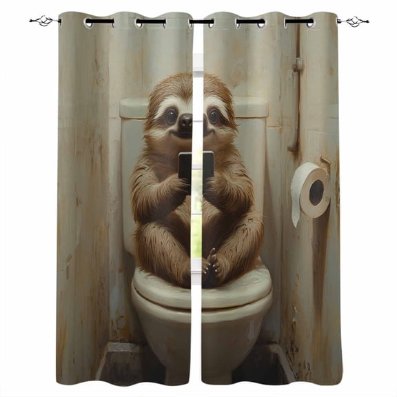Bathroom Sloth Blackout Curtains 45 Inches Long for Bedroom, Toilet Animals Vintage Thermal Insulated Room Darkening Black Out Window Curtain Panels Grommet Drapes for Living Room
