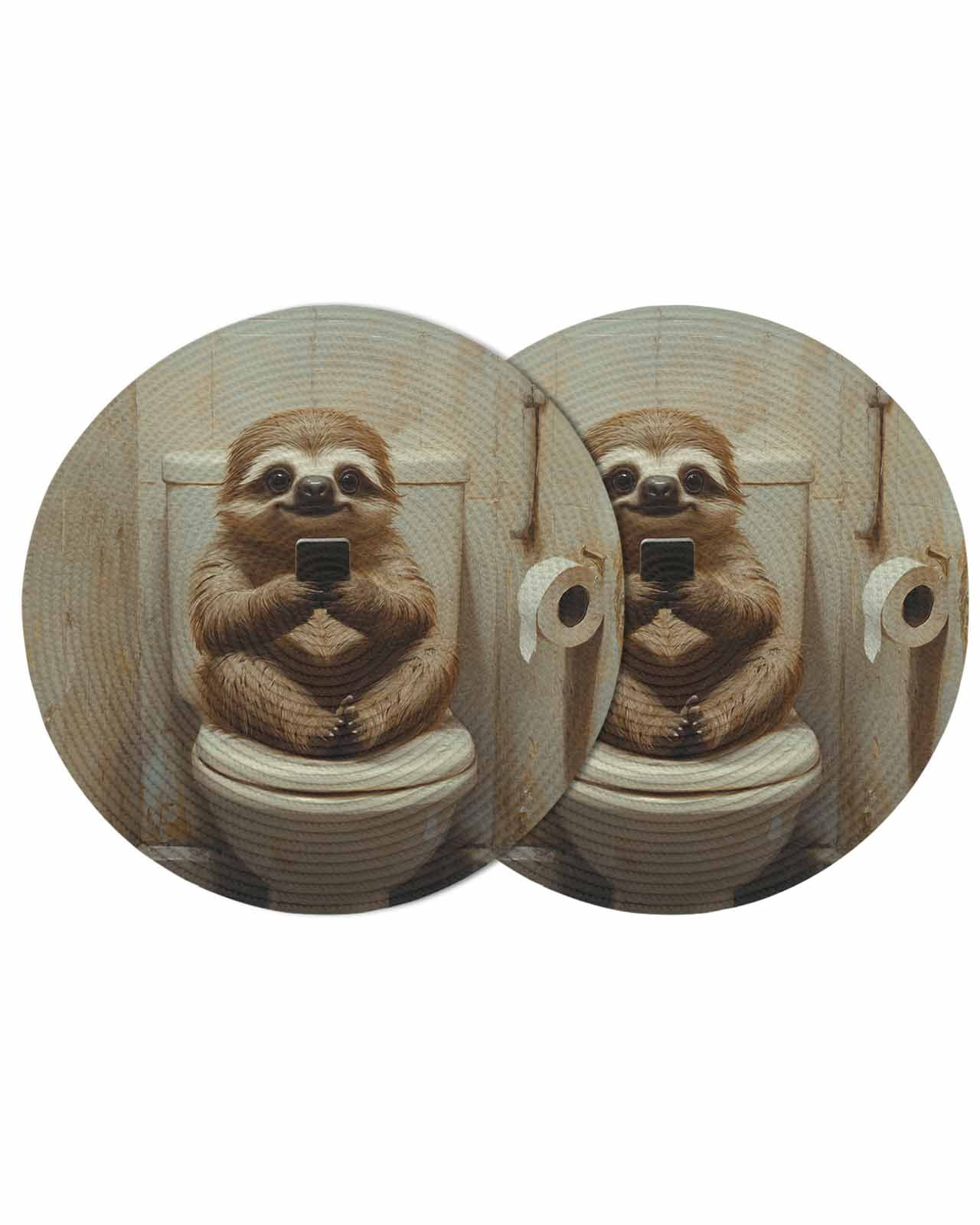 Bathroom Sloth Round Placemats Set of 2 for Dinning Tables, Heat-proof ...