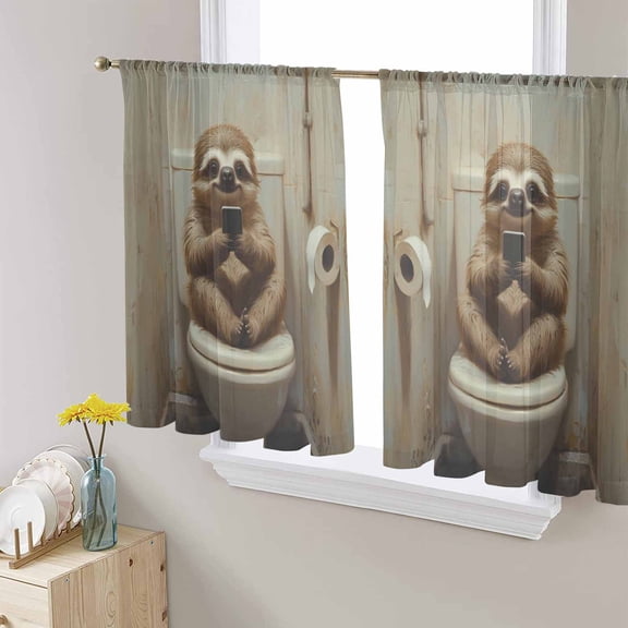 Bathroom Sloth Sheer Curtains 54 Inch Length 2 Panels Set for Living Room/Bedroom, Toilet Animals Vintage Semi Curtain Sheers Drapes Rod Pocket Curtains Window Treatment Set 52''x54''x2