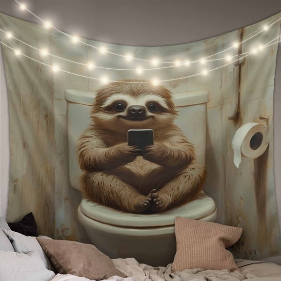 Bathroom Sloth Tapestry for Bedroom Wall Hanging Tapestry, Toilet Animals Vintage Ceiling Backdrop Tapestries Poster Blanket Wall Decor for Teens Room Living Room Dorm 59" x 90"