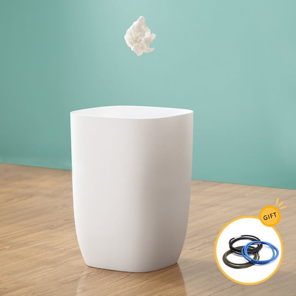 Bathroom Small Trash Can with 15 Pcs Garbage Bags Drawstring and Garbage Can Bands - Compact 1.8Gal Wastebaskets for Bathroom, Kitchen, Bedroom & Office | Space-Saving Garbage Can | White