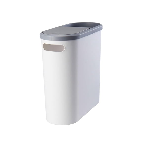 Bathroom Small Trash Can with Lid, 2.1 Gallon Slim Garbage Can Bathroom with Press Top Lid, White Rectangular Trash Bin Waste Basket for Toilet, Bedroom, RV, Camper