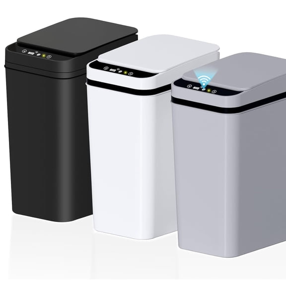 Bathroom Small Trash Can with Lid, Touchless Automatic Garbage Can Slim Waterproof Motion Sensor Smart Trash Bin for Bedroom, Office, Living Room White/Black/Grey