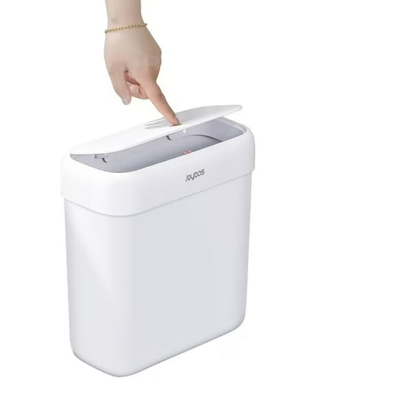 Joybos Small Bathroom Trash Can with Lid, 2.6 Gallons/10L SlimPlastic Garbage Bin with Pop-Up Lid, Mini Waste Basket Can Dog Prooffor Kitchen, Bedroom, Office, Laundry, Toilet, Rv, White