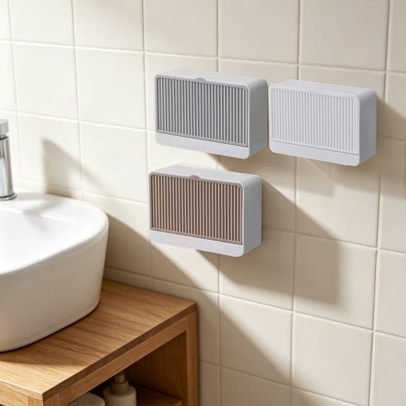 Bathroom Soap Dish, Bar Soap Holder with Lid, Wall Mounted Soap Box for Shower, Bathroom, Kitchen Sink, Keep Soap Bars Dry, Waterproof Dustproof, Gray, AKLJWH