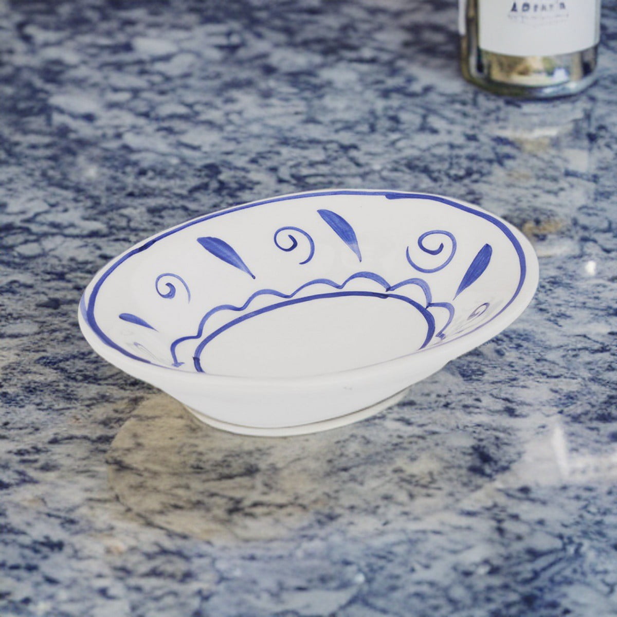 Neptune Blue and White Glazed Ceramic Soap Dish