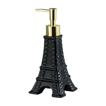 Bathroom Soap Dispenser Eiffel Tower Shape Decor, 7oz Cute Parisian Touch Ceramic Refillable Pump Dispenser Bottle for Modern Kitchen Decor, Black
